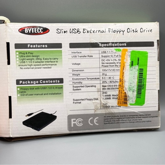 💾 Vintage Bytecc Slim USB External Floppy Disk Drive w/ Box & CD – Untested - Picture 2 of 8